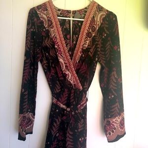 One September for Anthropologie wide-leg v-neck jumpsuit in black and pink